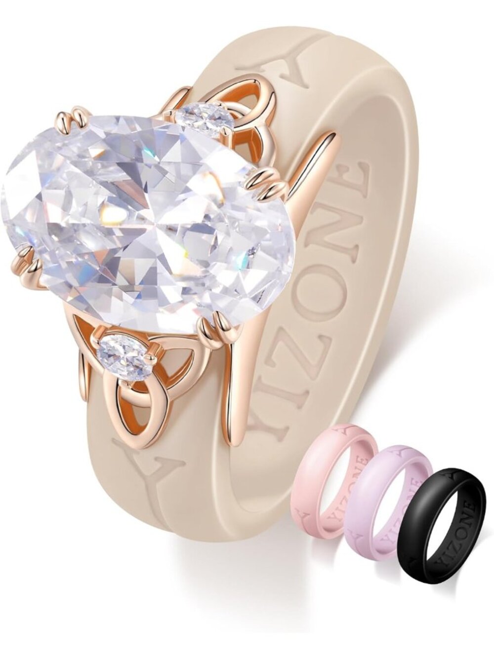 Interchangeable Silicone Rings Set with Cubic Zirconia - 4 Colors, Comfortable